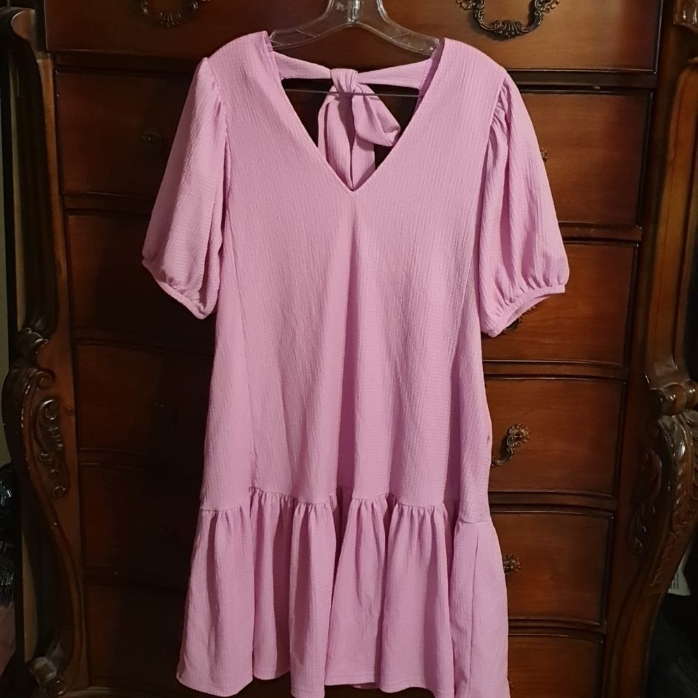 Melloday Lavendar Drop Waist Puff Sleeve Dress sz L - Picture 1 of 4